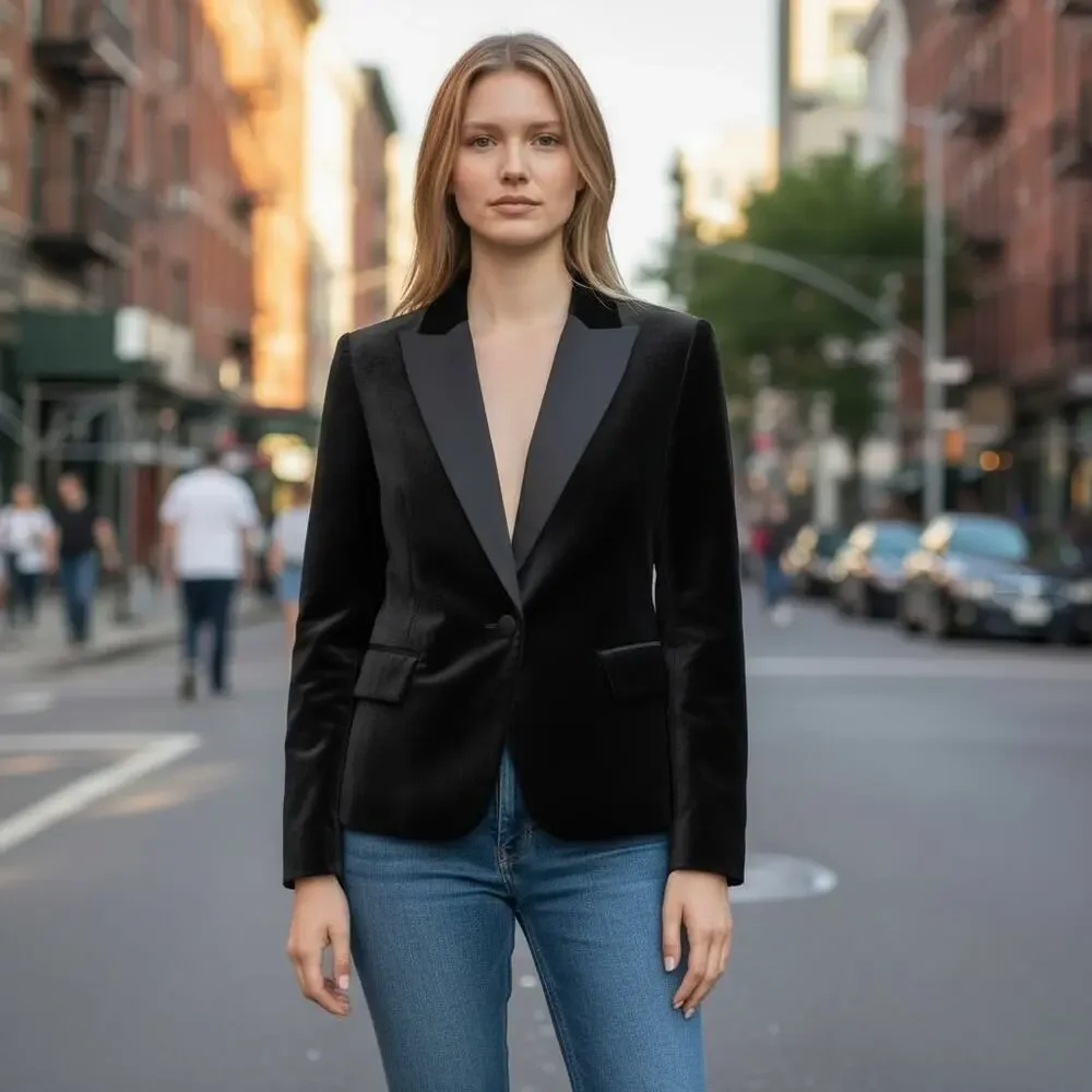 EQUIPMENT X TABITHA SIMMONS Bourlet Faille-Trimmed Cotton-Velvety Blazer Size 2 - Picture 1 of 11